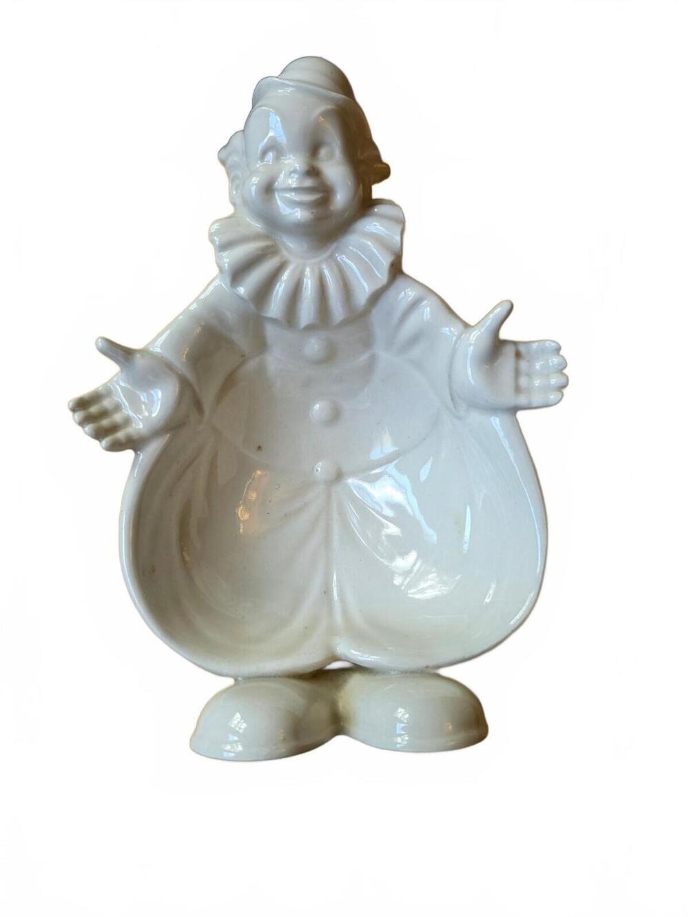 Vintage White Ceramic Clown Trinket Candy Dish